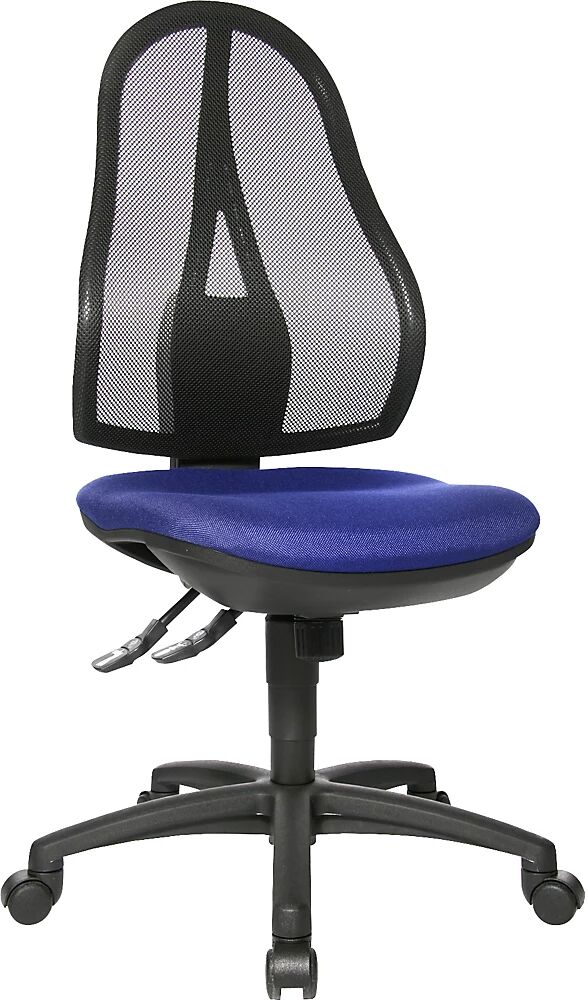 Topstar Silla giratoria de oficina OPEN POINT SY, sin brazos, respaldo reticulado en negro, tapizado azul real