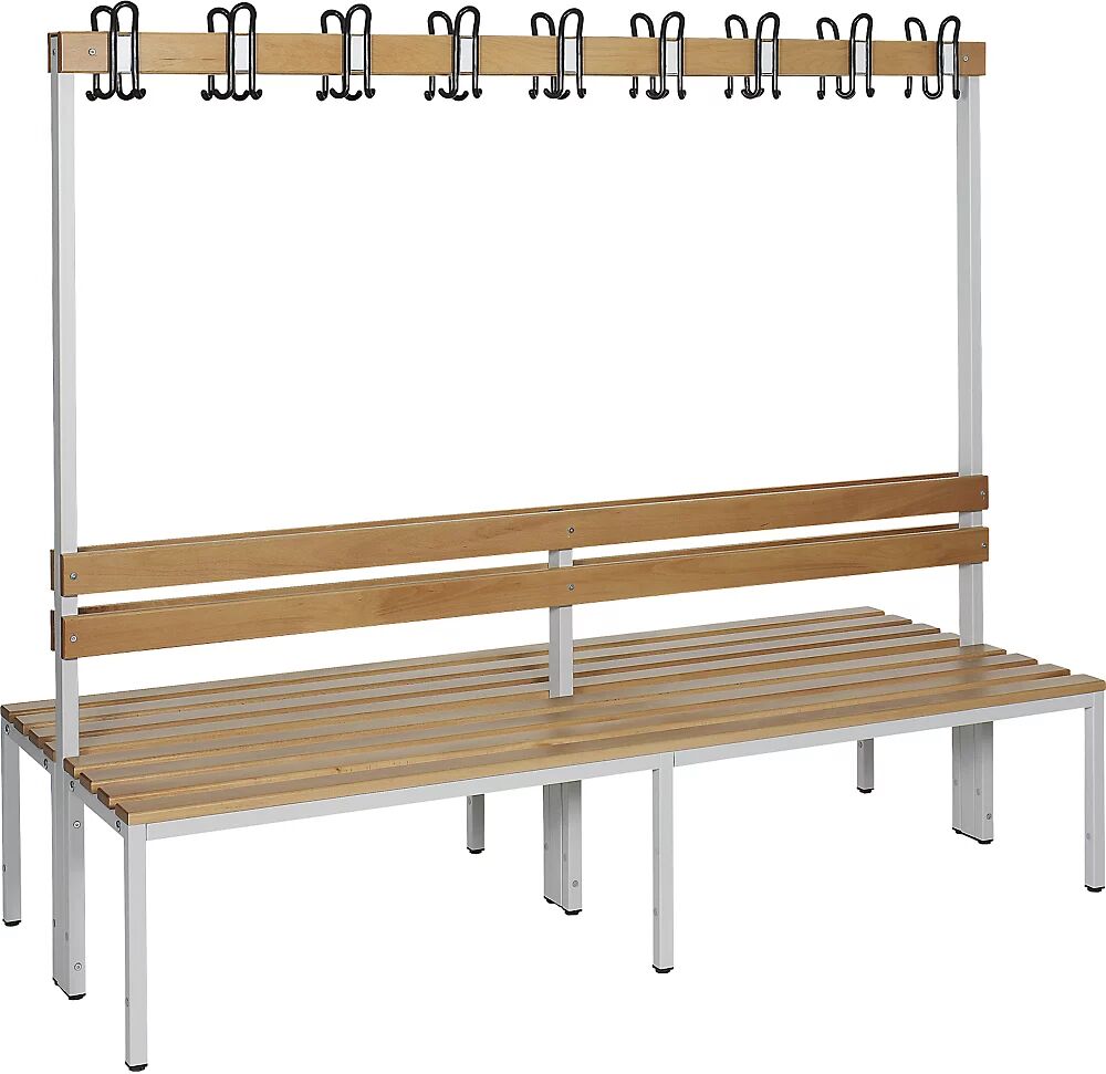 eurokraft basic Banco para vestuarios de haya, por ambos lados, con respaldo, A x P 1700 x 850 mm, longitud 2000 mm