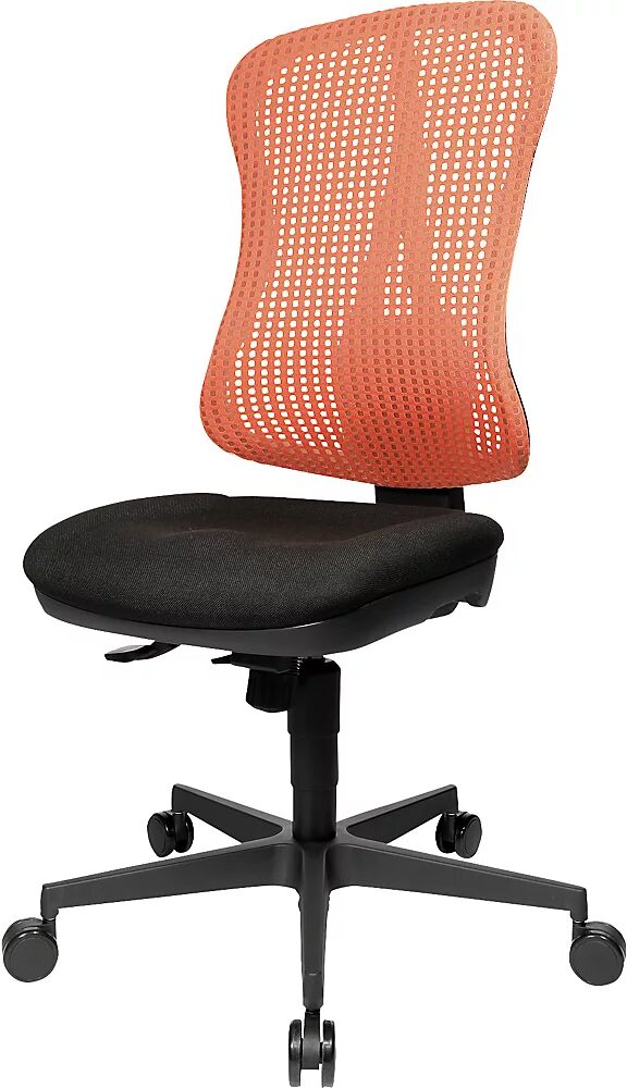 Topstar Silla giratoria ergonómica con asiento moldeado, sin brazos, asiento negro, retícula del respaldo roja