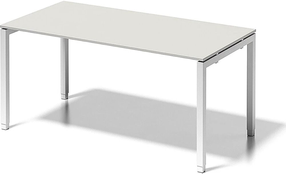 BISLEY Escritorio CITO, armazón en U, H x A x P 650 - 850 x 1600 x 800 mm, armazón blanco, tablero blanco grisáceo