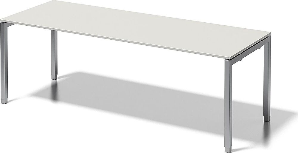 BISLEY Escritorio CITO, armazón en U, H x A x P 650 - 850 x 2200 x 800 mm, armazón plateado, tablero blanco grisáceo