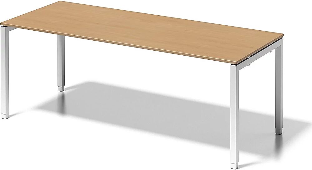 BISLEY Escritorio CITO, armazón en U, H x A x P 650 - 850 x 2000 x 800 mm, armazón blanco, tablero de haya