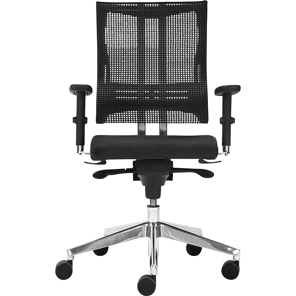 kaiserkraft Silla giratoria de oficina NET-MOTION, con respaldo reticulado y apoyo lumbar, respaldo y asiento negros, armazón cromado