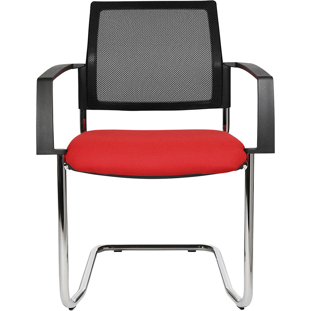 Topstar Silla apilable de malla, silla oscilante, UE 2 unid., asiento rojo, armazón cromado