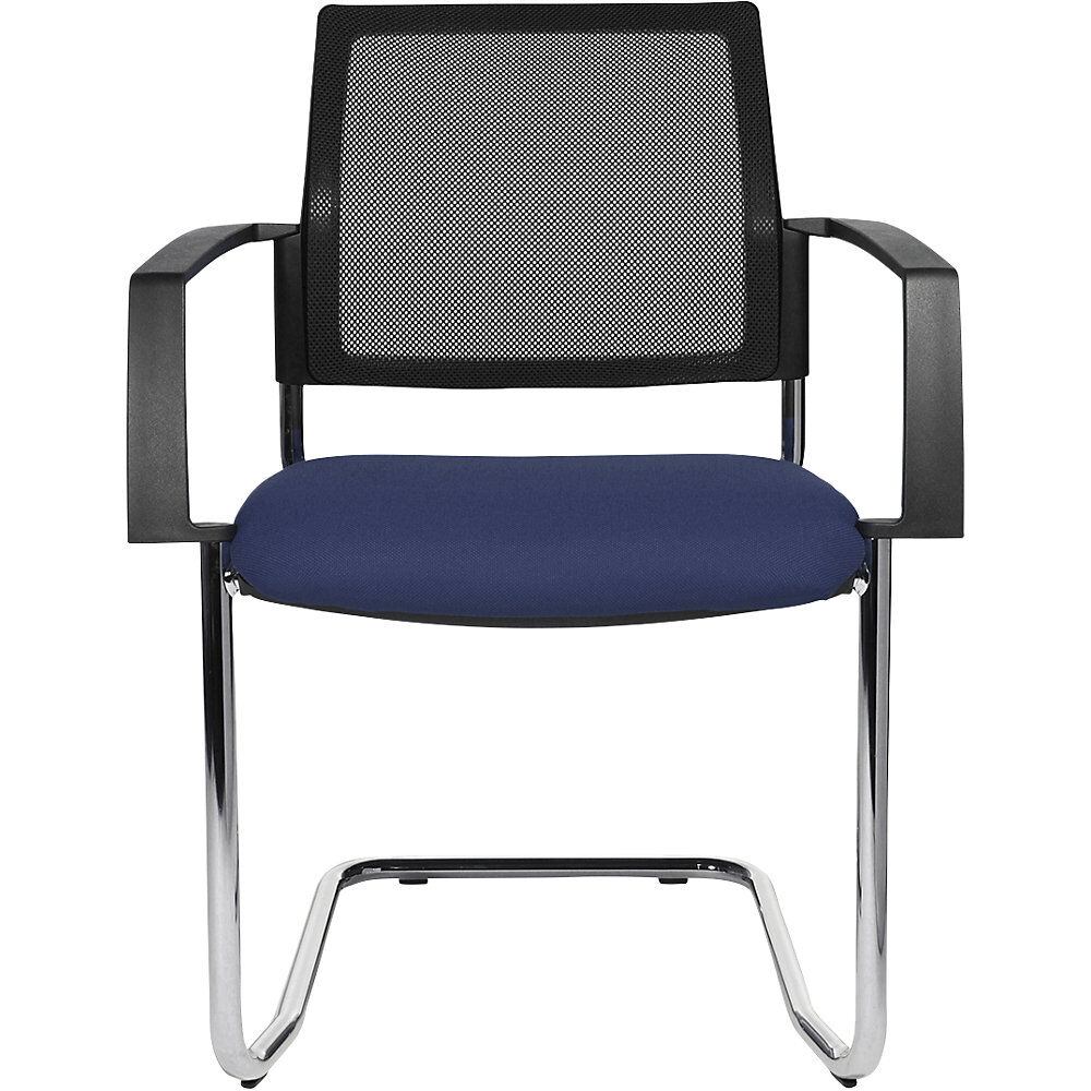 Topstar Silla apilable de malla, silla oscilante, UE 2 unid., asiento azul, armazón cromado