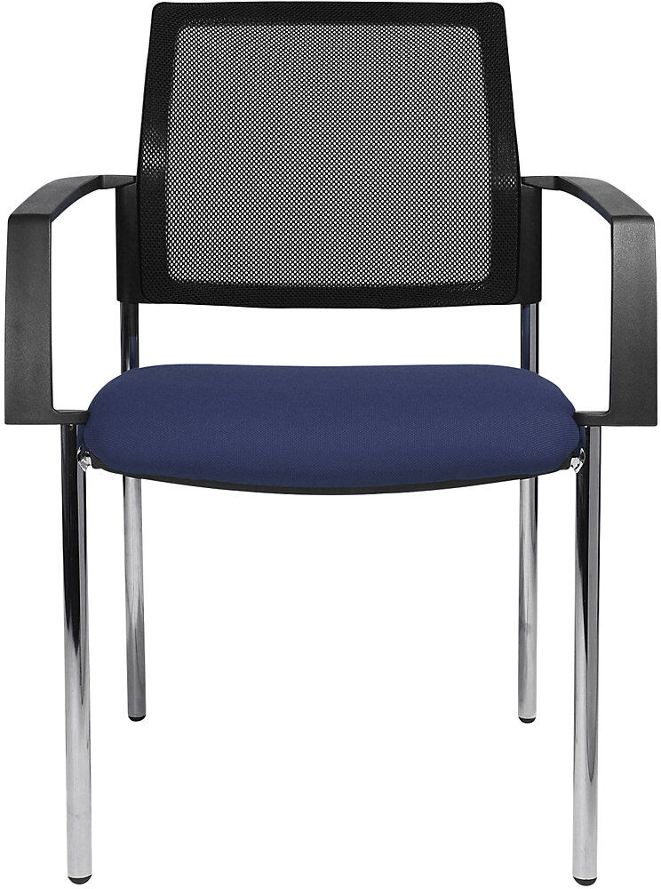 Topstar Silla apilable de malla, 4 patas, UE 2 unid., asiento azul, armazón cromado