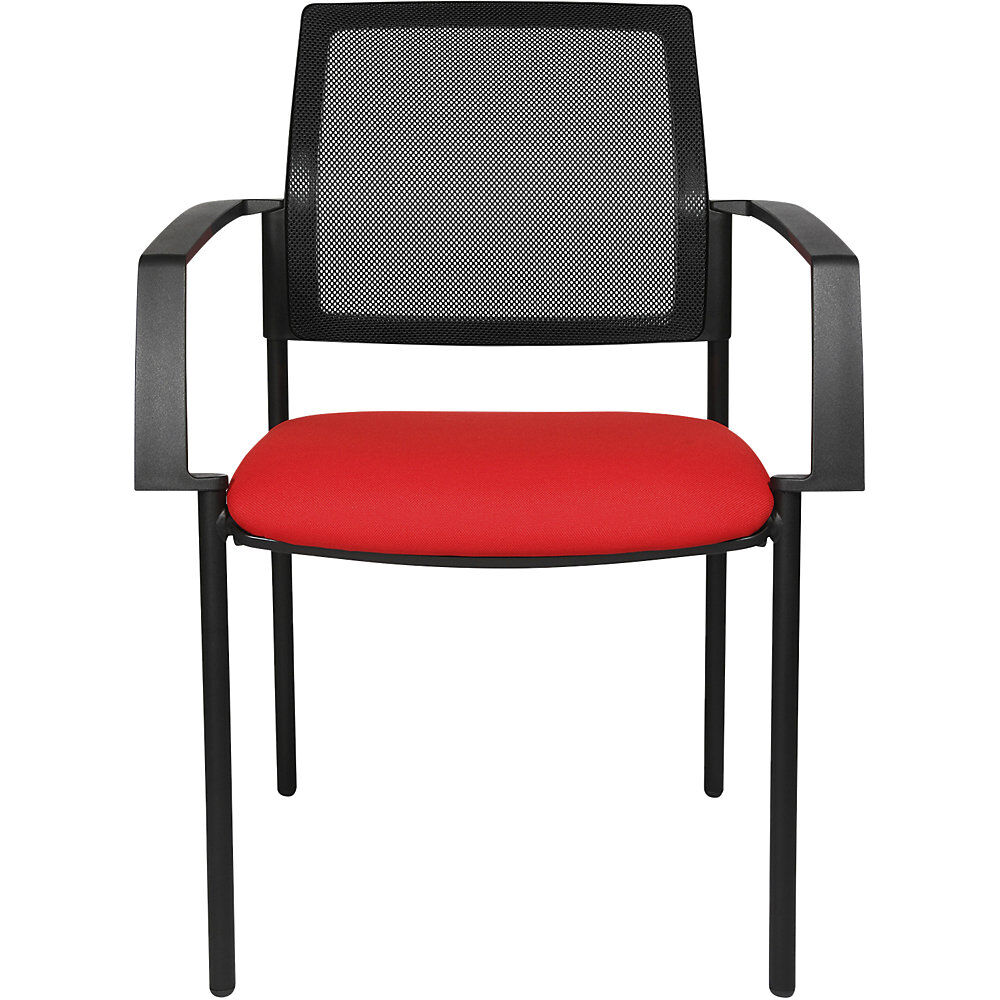 Topstar Silla apilable de malla, 4 patas, UE 2 unid., asiento rojo, armazón negro