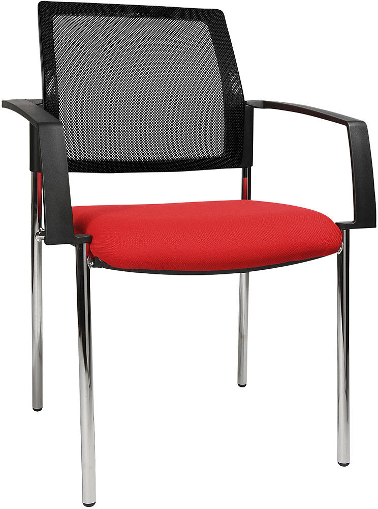 Topstar Silla apilable de malla, 4 patas, UE 2 unid., asiento rojo, armazón cromado