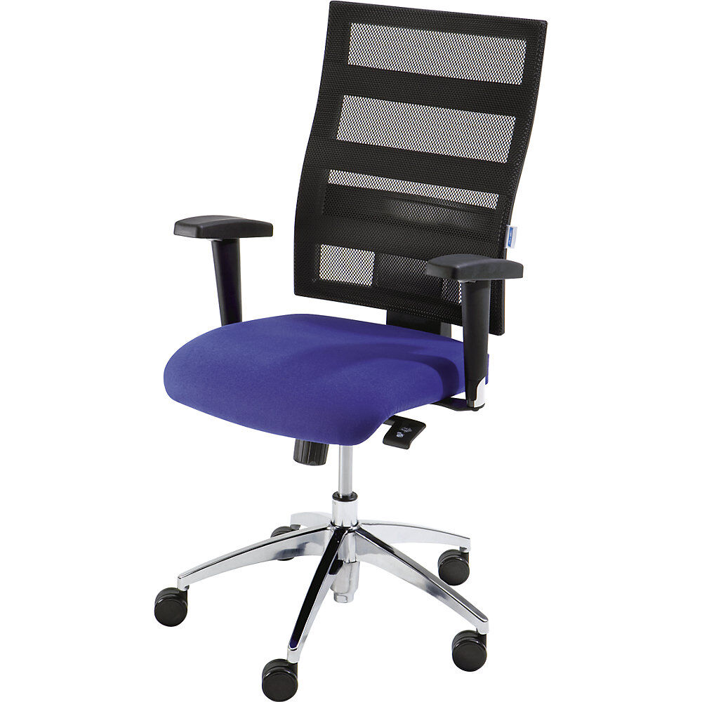 eurokraft pro Silla giratoria ergonómica, altura del respaldo 550 mm, mecanismo sincrónico por puntos, asiento plano, asiento azul, retícula del respaldo en negro