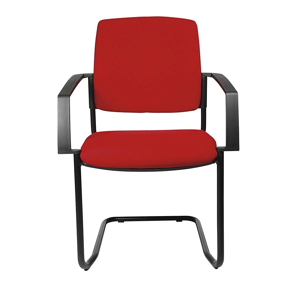 Topstar Silla acolchada apilable, silla oscilante, UE 2 unid., armazón negro, acolchado rojo