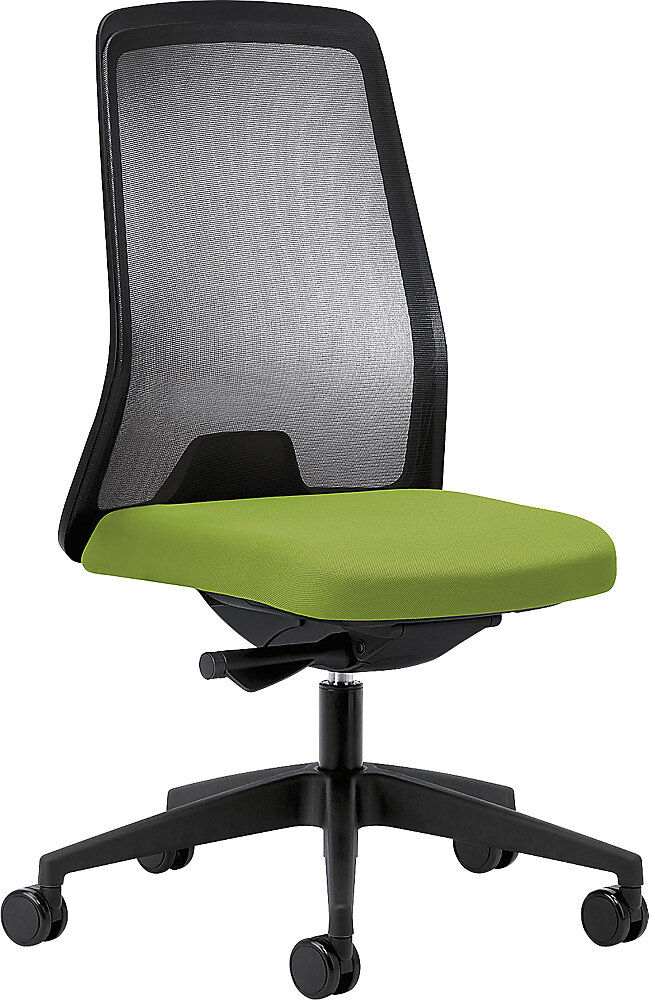 interstuhl Silla giratoria ergonómica EVERY, respaldo reticulado negro, armazón negro, con ruedas duras, verde amarillento, profundidad del asiento 430 mm