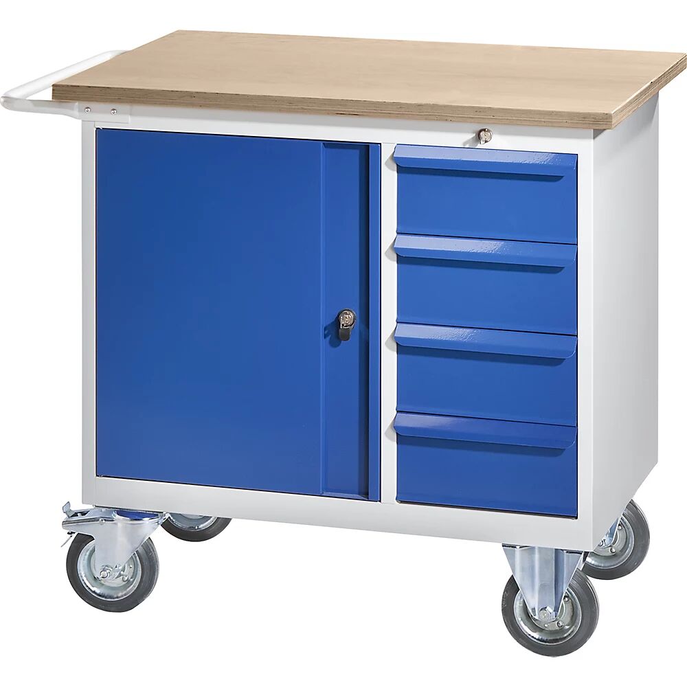 eurokraft pro Banco de trabajo compacto, rodante, con 4 cajones, 1 puerta, A x P 950 x 590 mm