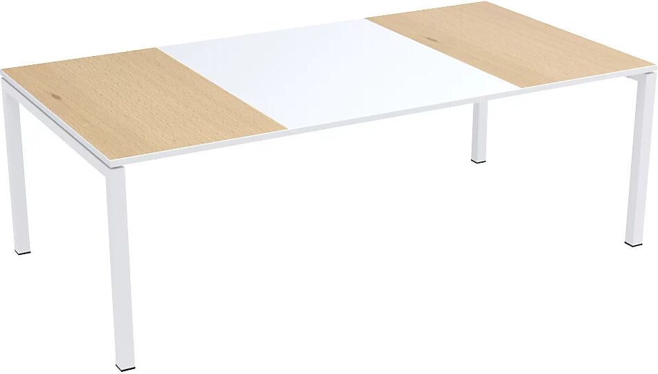 Paperflow Mesa de reuniones easyDesk®, H x A x P 750 x 2200 x 1140 mm, blanco y decoración de haya