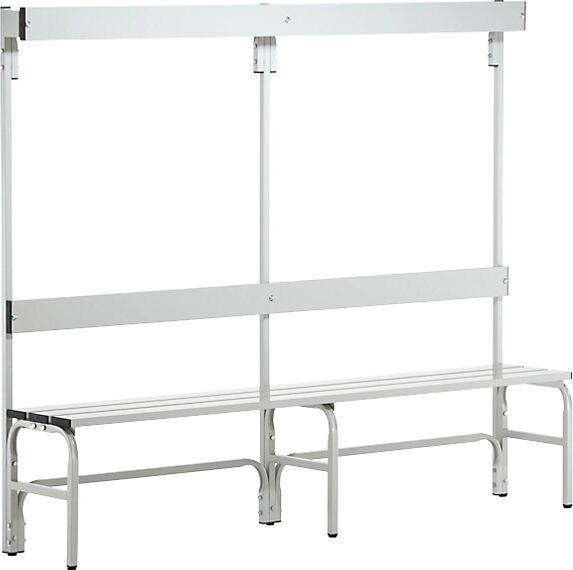 Sypro Banco para vestuarios con listones de aluminio, H x P 1650 x 375 mm, por un lado, longitud 1500 mm, 6 ganchos, gris luminoso