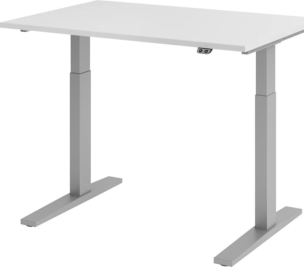 kaiserkraft UPLINER-K - Escritorio, con regulación eléctrica de la altura, 700 - 1200 mm, A x P 1200 x 800 mm, A x P 1200 x 800 mm, gris luminoso/aluminio blanco