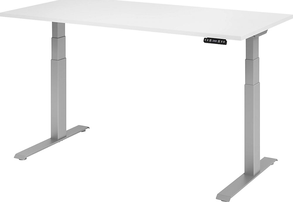 kaiserkraft UPLINER-K - Escritorio, con regulación eléctrica de la altura, con interruptor de memoria, A x P 1600 x 800 mm, blanco/aluminio blanco