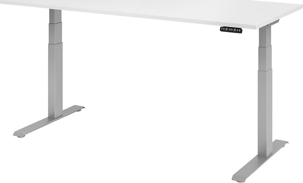 kaiserkraft UPLINER-K - Escritorio, con regulación eléctrica de la altura, con interruptor de memoria, A x P 1800 x 800 mm, blanco/aluminio blanco