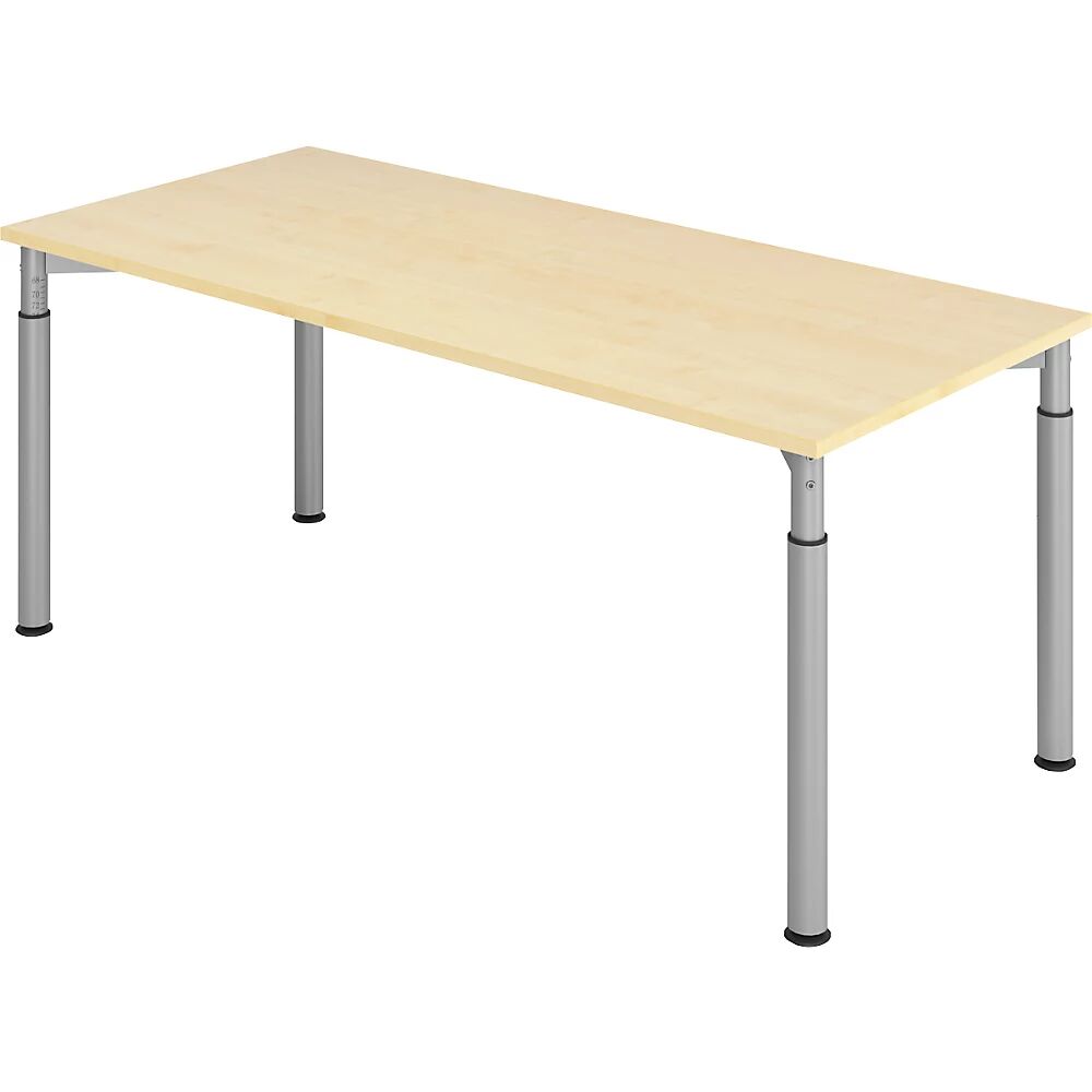 kaiserkraft VERA-ZWO - Escritorio con armazón de 4 patas, de altura regulable, A x P 1800 x 800 mm, tablero en decoración de arce, armazón aluminio blanco