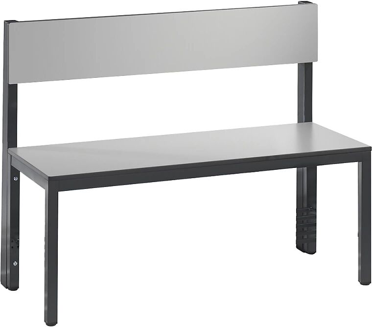 C+P Banco para vestuarios BASIC PLUS, por un solo lado, superficie del asiento de HPL, de media altura, con rejilla para zapatos, longitud 1000 mm, gris plata