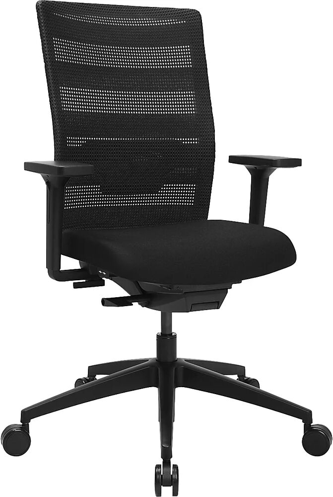 Topstar Silla giratoria de oficina AirWork, con reposabrazos, mecanismo de sincronización, negro, negro