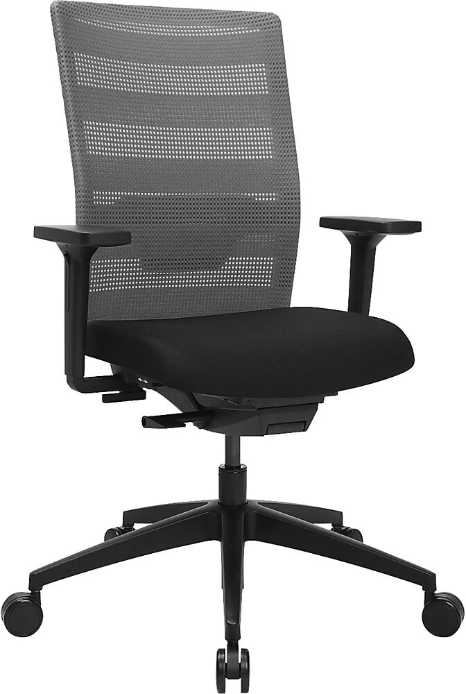 Topstar Silla giratoria de oficina AirWork, con reposabrazos, mecanismo de sincronización, negro, gris