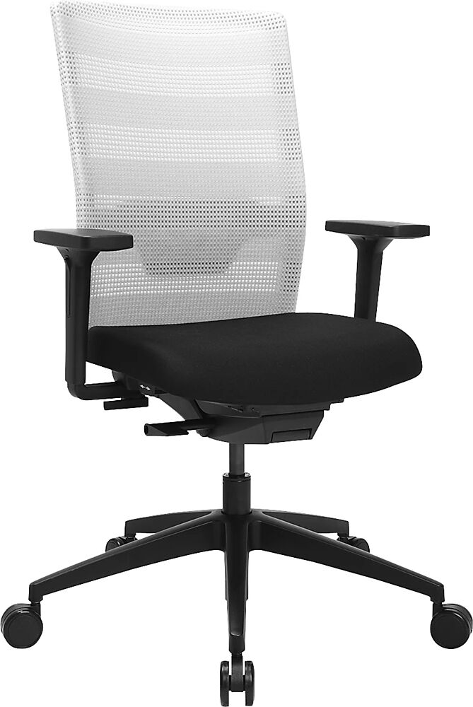 Topstar Silla giratoria de oficina AirWork, con reposabrazos, mecanismo de sincronización, negro, blanco