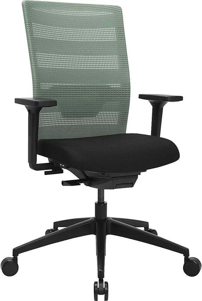 Topstar Silla giratoria de oficina AirWork, con reposabrazos, mecanismo de sincronización, negro, verde menta