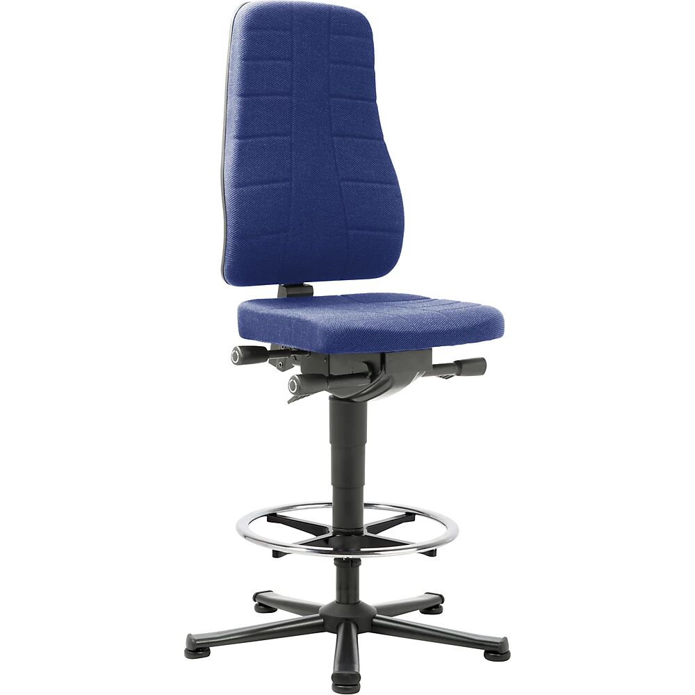 bimos Silla giratoria de trabajo All-in-One, con tacos y estribo circular, acolchado de tela azul