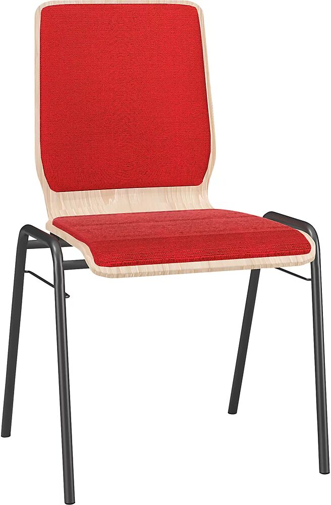 kaiserkraft Silla de carcasa de madera NUKI, acolchada, armazón revestido, UE 4 unid., acolchado rojo