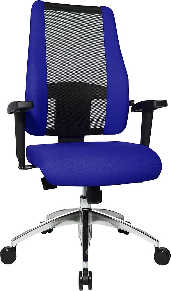 Topstar Silla giratoria de oficina AIR SYNCRO, respaldo reticulado con laterales acolchados, en negro / azul