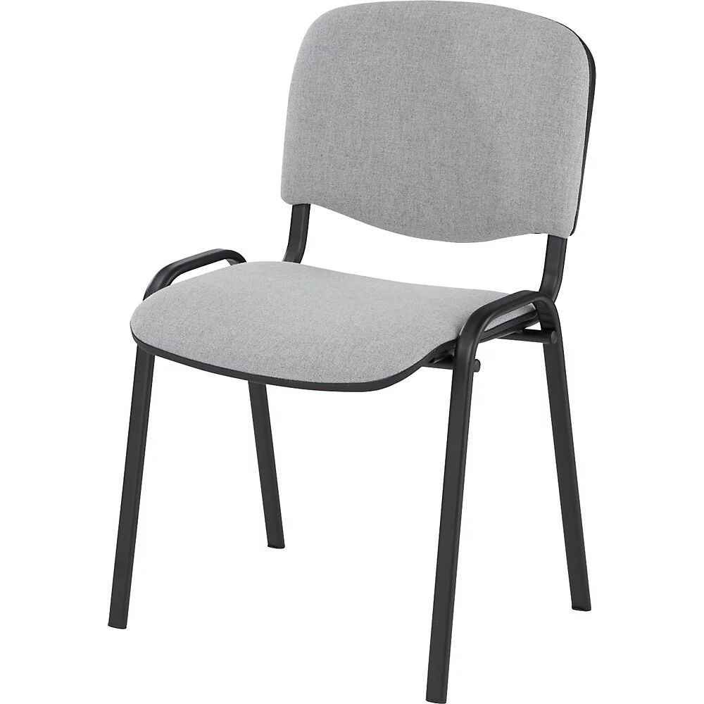 kaiserkraft Silla para visitas, apilable, respaldo acolchado, armazón negro, acolchado gris, UE 4 unid.