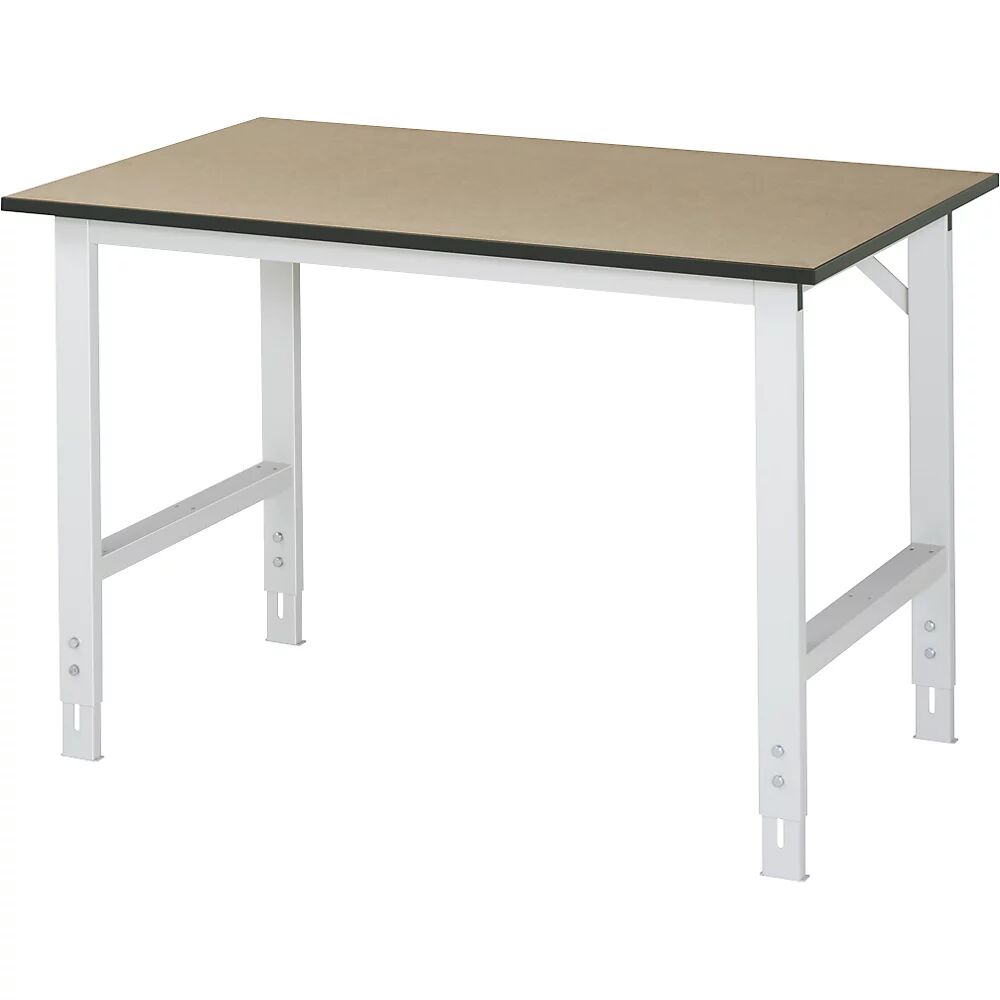 RAU Mesa de trabajo, de altura regulable, 760 - 1080 mm, tablero de MDF, A x P 1250 x 800 mm, gris luminoso