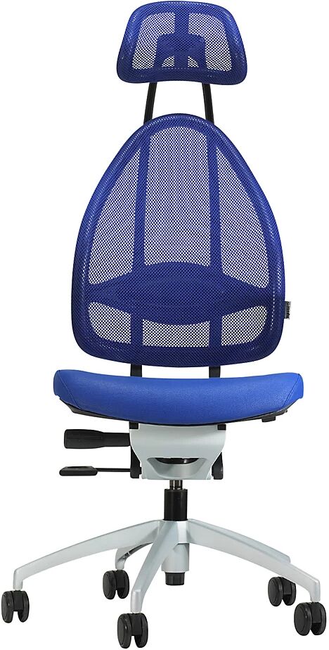 Topstar Silla giratoria de oficina de diseño, respaldo reticulado con reposacabezas, altura total del respaldo 830 mm, azul real