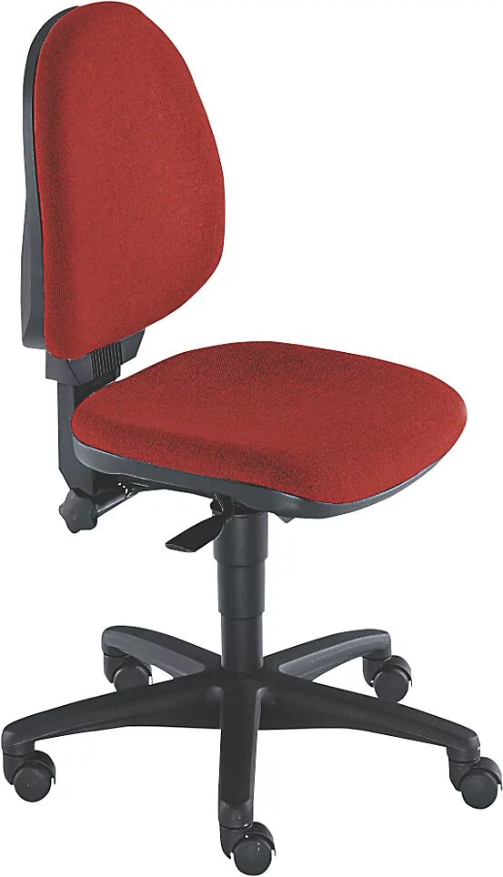 Topstar Silla giratoria estándar, sin reposabrazos, respaldo 450 mm, tela roja, armazón negro, a partir de 2 unidades