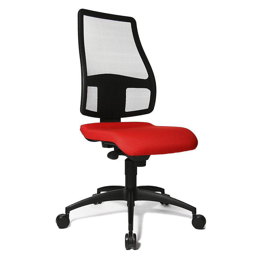 Topstar Silla giratoria ergonómica, altura del respaldo 680 mm, respaldo con tapizado reticulado transpirable, tapizado del asiento rojo claro