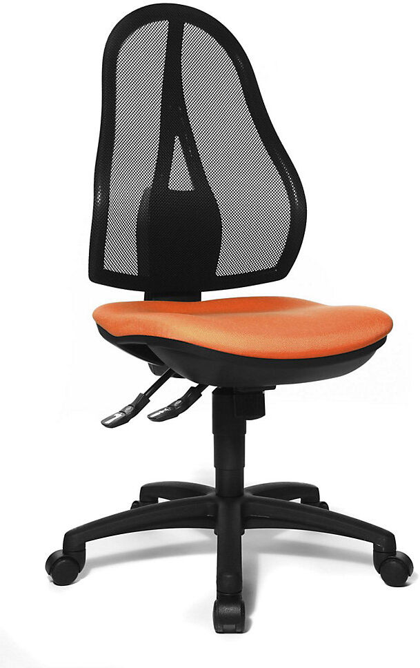 Topstar Silla giratoria de oficina OPEN POINT SY, sin brazos, respaldo reticulado en negro, tapizado naranja