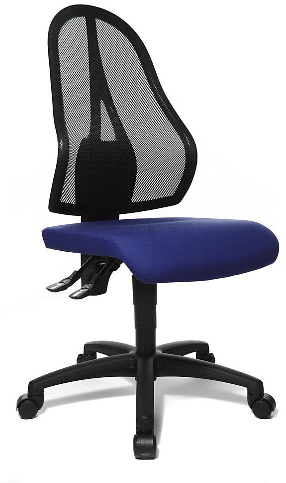 Topstar Silla giratoria de oficina OPEN POINT P, respaldo reticulado negro, sin brazos, tapizado del asiento azul real