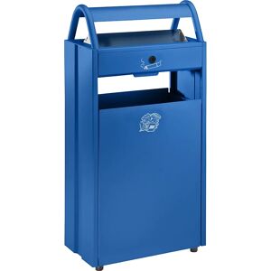 VAR Colector de residuos con cenicero y tejadillo protector contra la lluvia, capacidad 60 l, A x H x P 480 x 960 x 250 mm, azul genciana RAL 5010