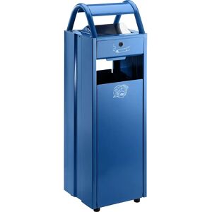 VAR Colector de residuos con cenicero y tejadillo protector contra la lluvia, capacidad 35 l, A x H x P 300 x 960 x 250 mm, azul genciana RAL 5010