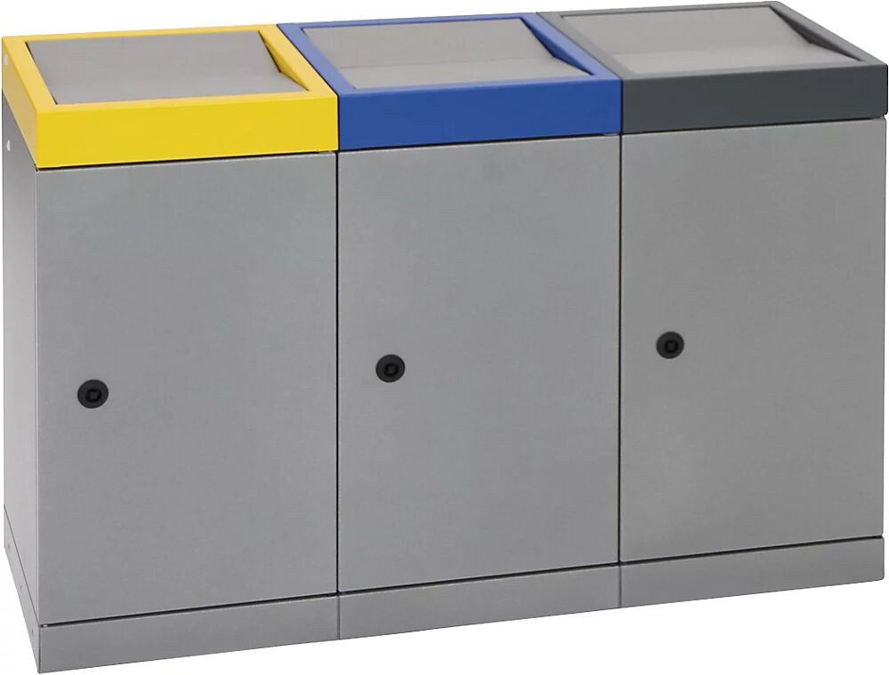 kaiserkraft Sistema de recogida selectiva con puerta batiente, capacidad 30 l, aluminio gris, colector triple