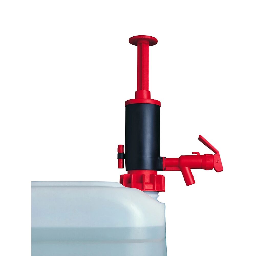 Jessberger Bomba manual dosificadora para bidones grandes y pequeños, para soluciones alcalinas, roja, 20 l/min, a partir de 3 unid.