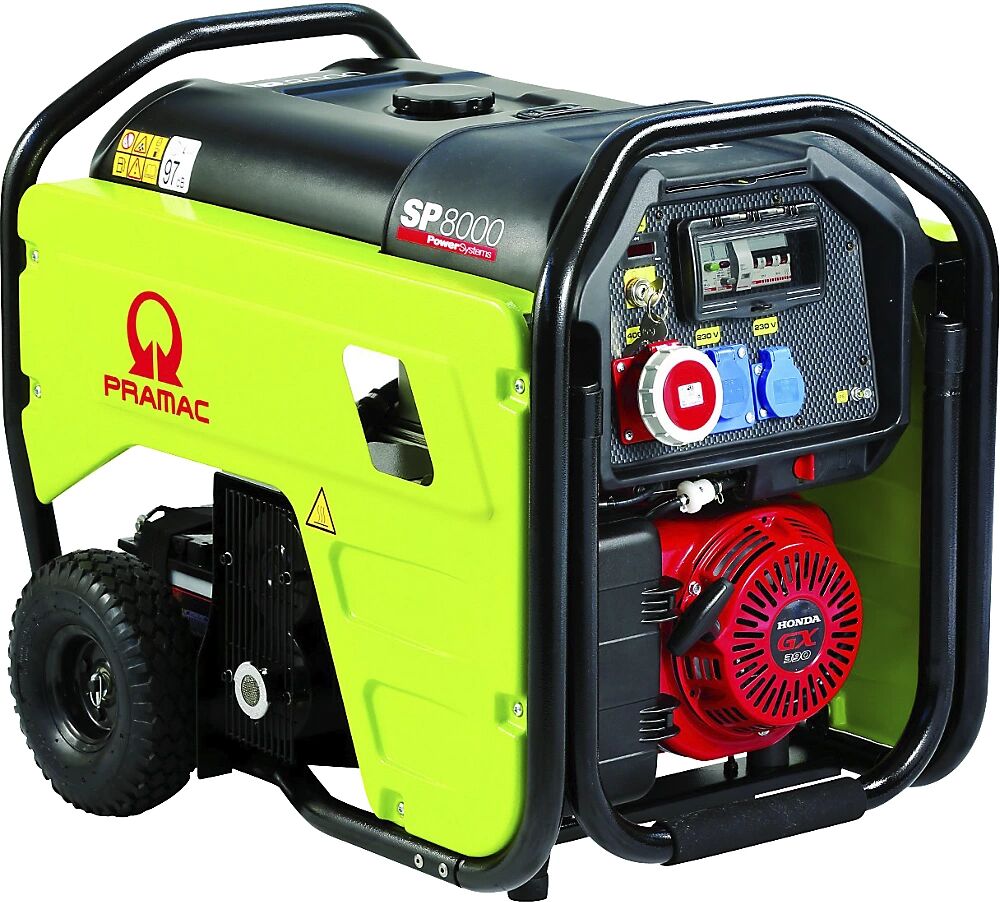 Pramac Generador eléctrico serie SP, gasolina 400 / 230 V, SP 8000 - potencia 4 kVA (230 V) / 6,8 kVA (400 V), arranque manual, 3,6 / 5,4 kW