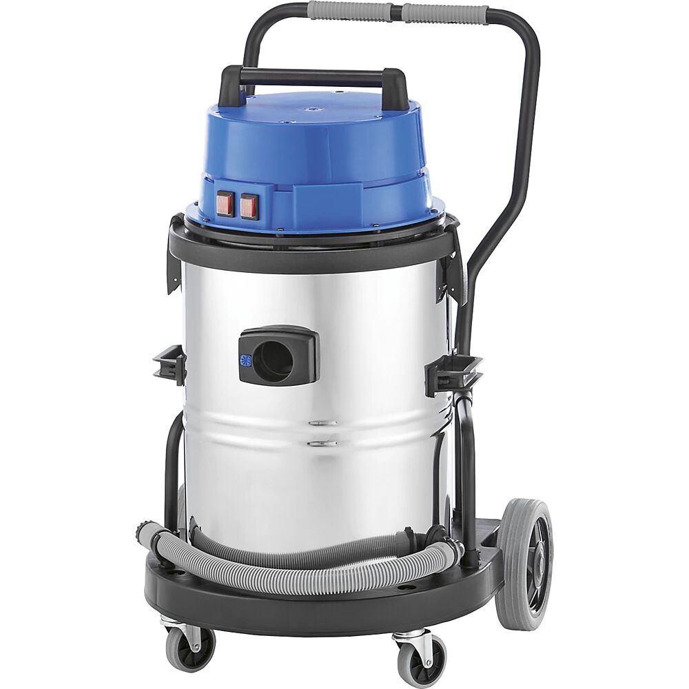 eurokraft pro Aspiradora industrial en húmedo y en seco, recipiente de acero inoxidable de 50 l, 2400 W, con manguera de descarga