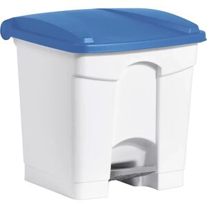 helit Recipiente para residuos con pedal, capacidad 30 l, A x H x P 410 x 440 x 400 mm, en blanco, tapa azul