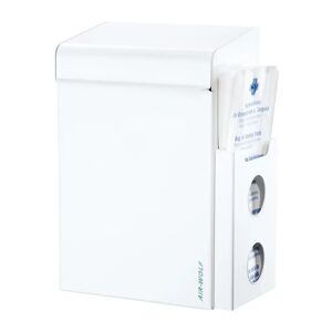AIR-WOLF Recipiente para residuos higiénicos con dispensador de bolsas, capacidad 8 l, A x H x P 220 x 342 x 153 mm, acero inoxidable blanco