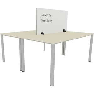 kaiserkraft Pared separadora sobre la mesa para puesto de trabajo doble, superficie esmaltada y de fieltro de PET, blanco / gris, anchura 1200 mm