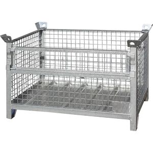 Eichinger Caja apilable de rejilla, L x A x H 1200 x 800 x 750 mm, pared longitudinal 1/3 plegable, galvanizada