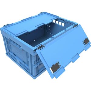 kaiserkraft Caja plegable de polipropileno, capacidad 22 l, con tapa de bisagra, azul