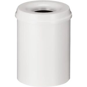 kaiserkraft Papelera de seguridad, acero, autoextinguible, capacidad 15 l, H x Ø 360 x 255 mm, cuerpo en blanco / tapa extintora en blanco