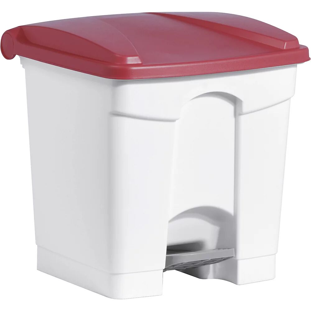 helit Recipiente para residuos con pedal, capacidad 30 l, A x H x P 410 x 440 x 400 mm, en blanco, tapa roja